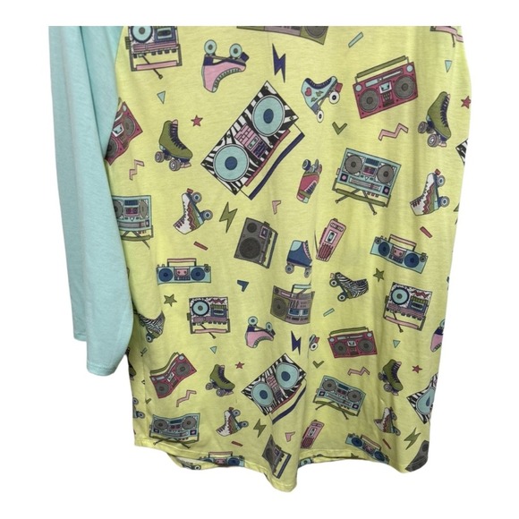 80's Retro Inspired Baseball Tee Yellow Blue LulaRoe Randy Size 2XL Roller skate - Picture 3 of 6